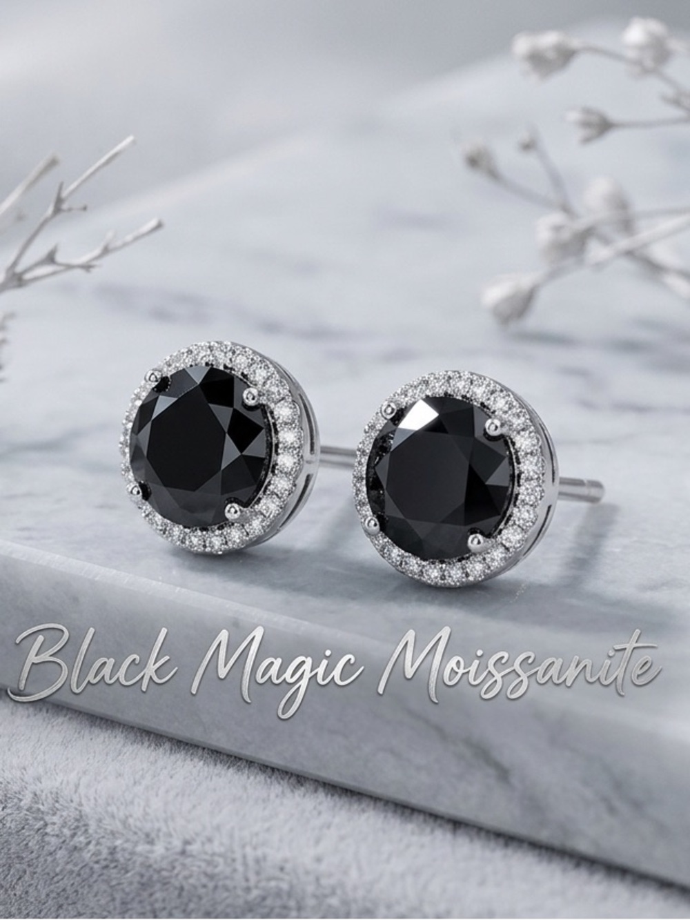 ✨ NWT 2ct Black Moissanite Halo Studs – GRA Certified